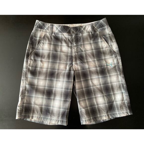 PUMA GOLF Dry Cell Gray/Blue Plaid Bermuda Shorts sz 32 - Picture 1 of 15